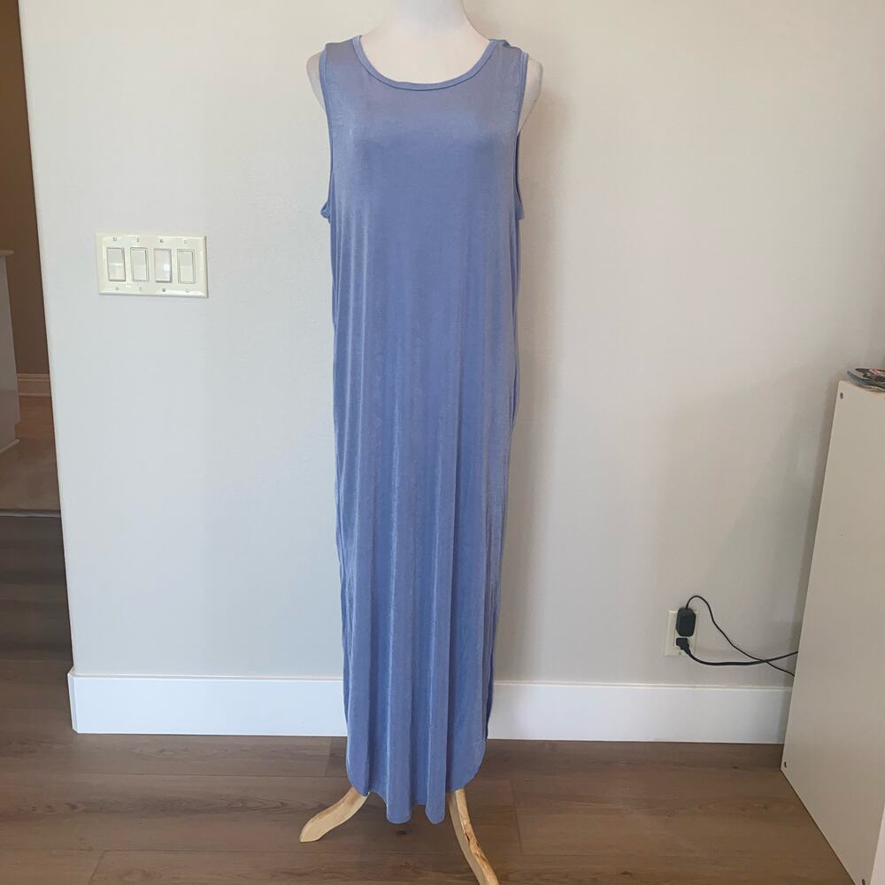 Three Bird Nest - Cassie Sleeveless Side Pocket Slinky Maxi Dress Blue XL NWT